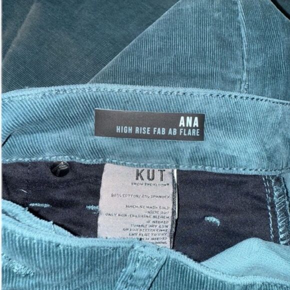 NEW KUT FROM THE KLOTH ANA HIGH RISE FAB AB FLARE GREEN CORDUROY SZ 14 - Picture 6 of 8